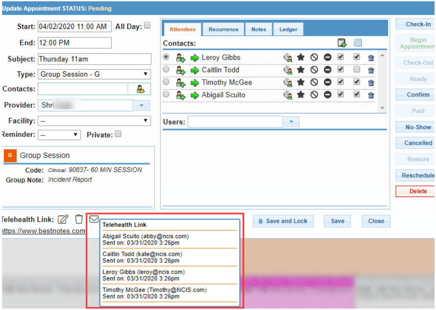 A group session example within the bestnotes software